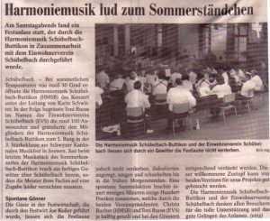 Pressebericht Sommerständli 2010 Harmoniemusik Schübelbach-Buttikon & Einwohnerverein Schübelbach