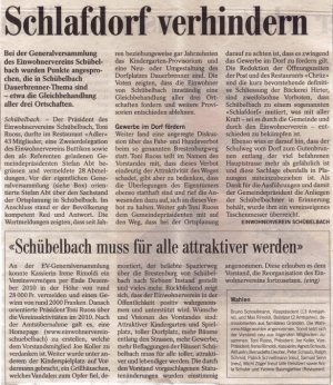 Pressebericht Generalversammlung EV Schübelbach im Restaurant Adler