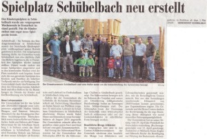 Pressebericht Neuerstellung des Spielplatzes beim Kindergarten Dorf Schübelbach