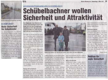 Pressebericht Schübelbachner wollen Sicherheit und Attraktivität